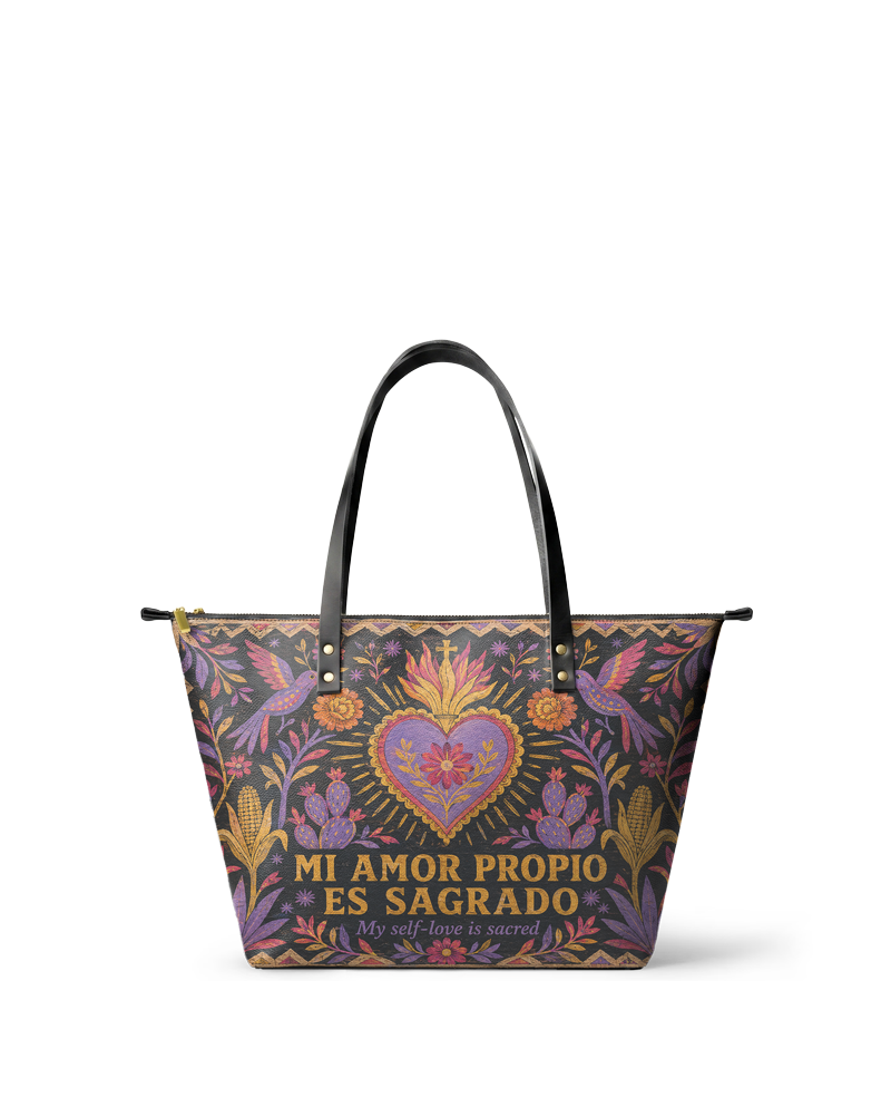 "Mi amor propio es sagrado" ver.4 Leather Tote Bag