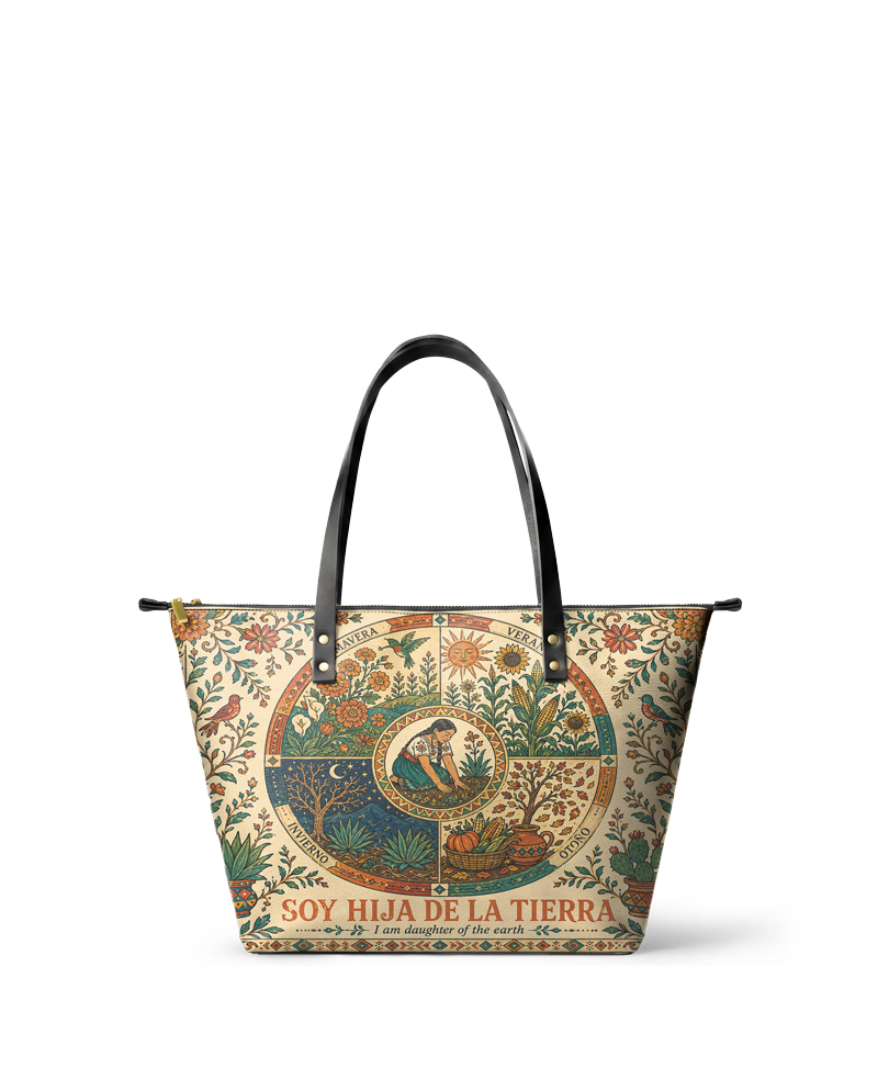 "Soy hija de la tierra" ver.1 Leather Tote Bag