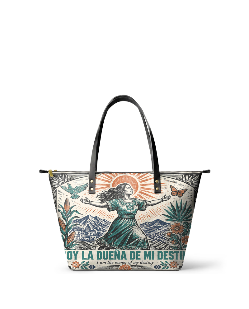 "Soy la dueña de mi destino" ver.2 Leather Tote Bag