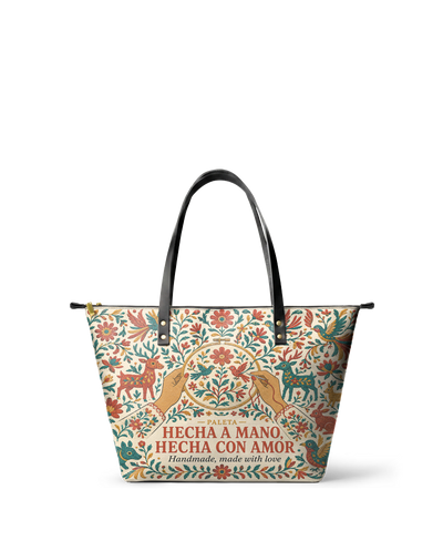 "Hecha a mano, hecha con amor" ver.1 Leather Tote Bag