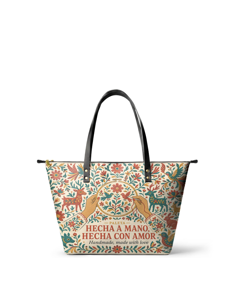 "Hecha a mano, hecha con amor" ver.1 Leather Tote Bag