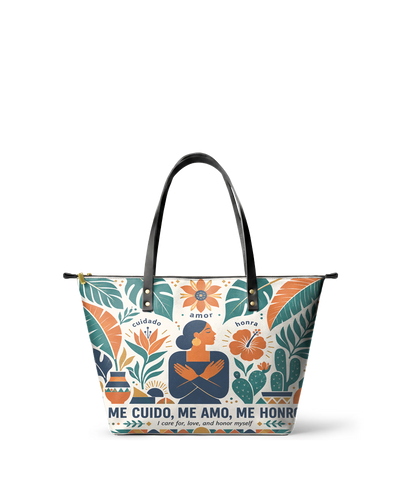 "Me cuido, me amo, me honro" ver.4 Leather Tote Bag