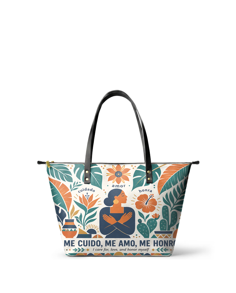 "Me cuido, me amo, me honro" ver.4 Leather Tote Bag