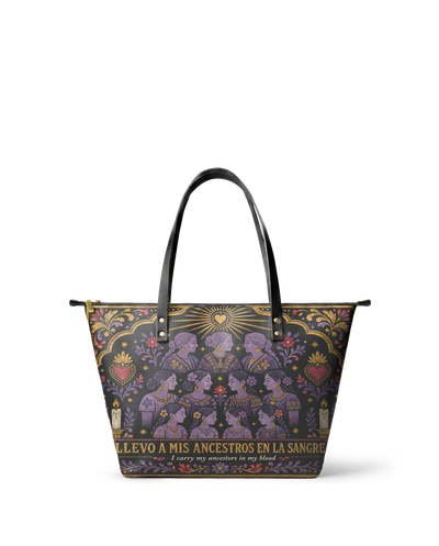 "Llevo a mis ancestros en la sangre" ver.3 Leather Tote Bag