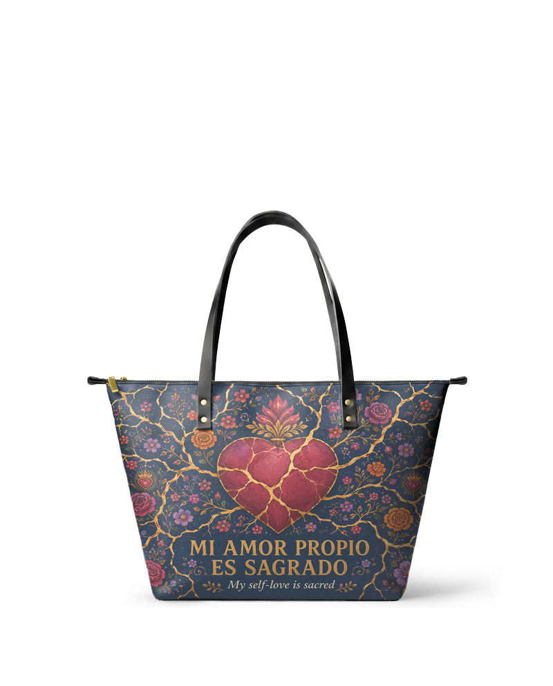 "Mi amor propio es sagrado" ver.3 Leather Tote Bag