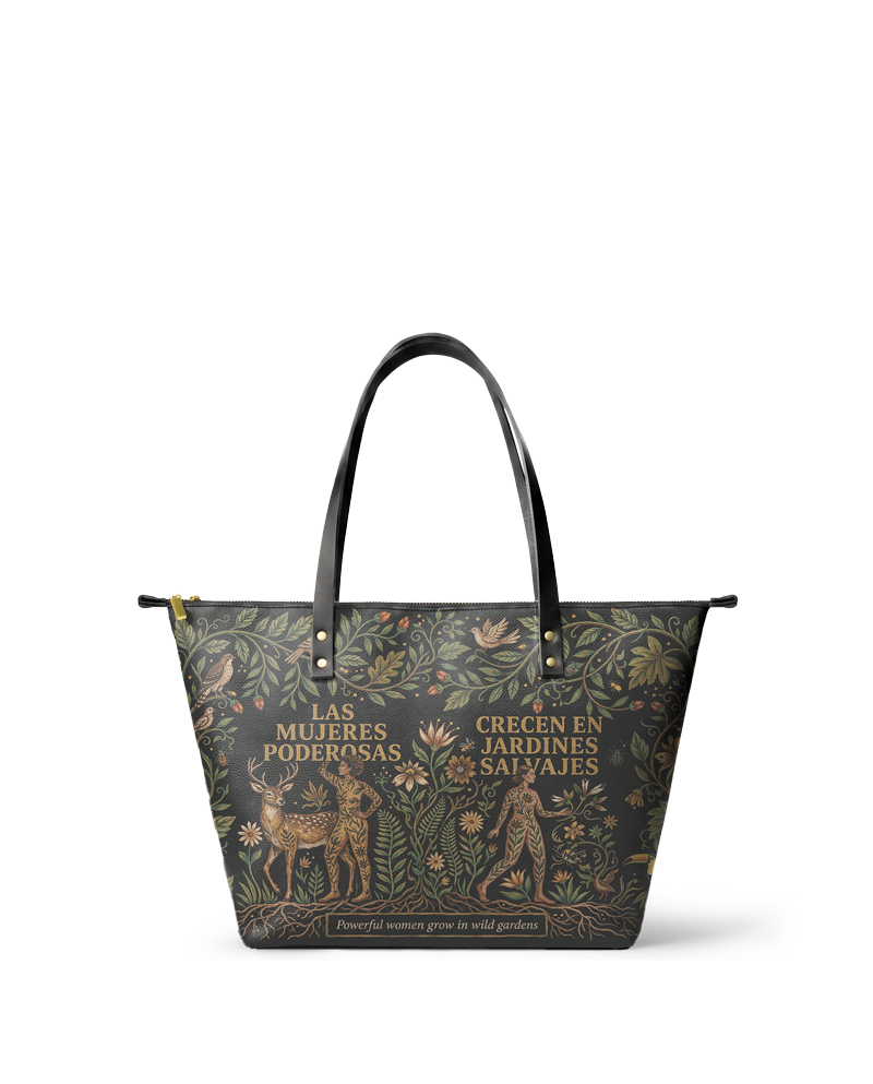 "Las mujeres poderosas crecen en jardines salvajes" ver.3 Leather Tote Bag