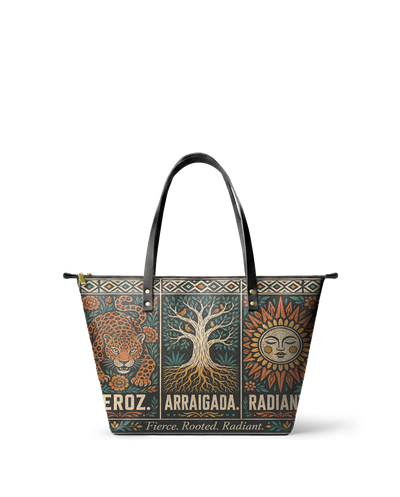 "Feroz. Arraigada. Radiante" ver.1 Leather Tote Bag