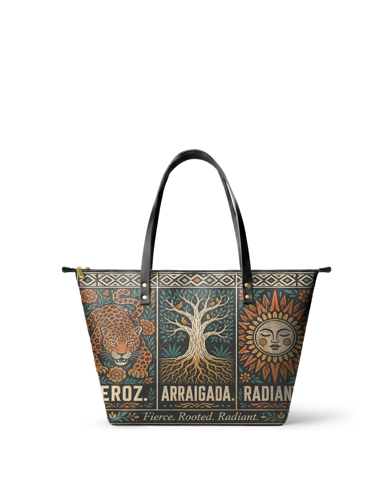 "Feroz. Arraigada. Radiante" ver.1 Leather Tote Bag