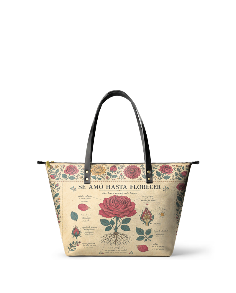 "Se amó hasta florecer" ver.5 Leather Tote Bag