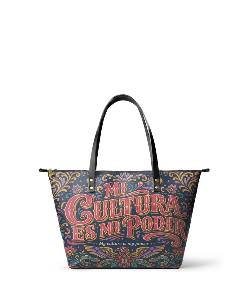 "Mi cultura es mi poder" ver.2 Leather Tote Bag