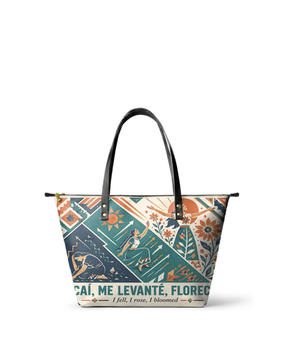 "Caí, me levanté, florecí" ver.4 Leather Tote Bag
