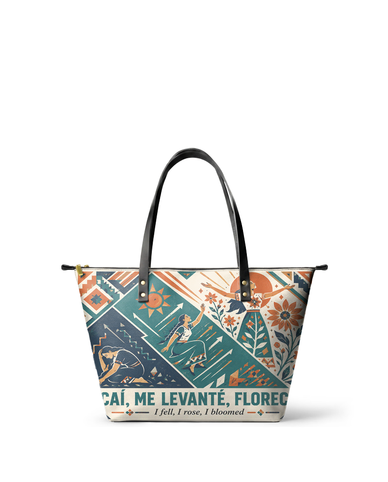 "Caí, me levanté, florecí" ver.3 Leather Tote Bag