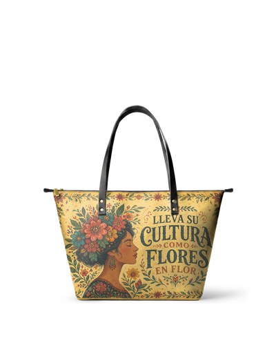 "Lleva su cultura como flores en flor" ver.1 Leather Tote Bag