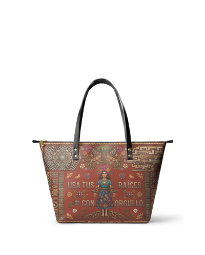 "Usa tus raíces con orgullo" ver.2 Leather Tote Bag