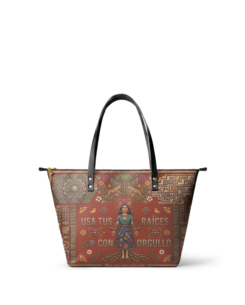 "Usa tus raíces con orgullo" ver.2 Leather Tote Bag