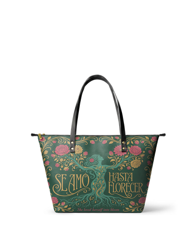 "Se amó hasta florecer" ver.3 Leather Tote Bag