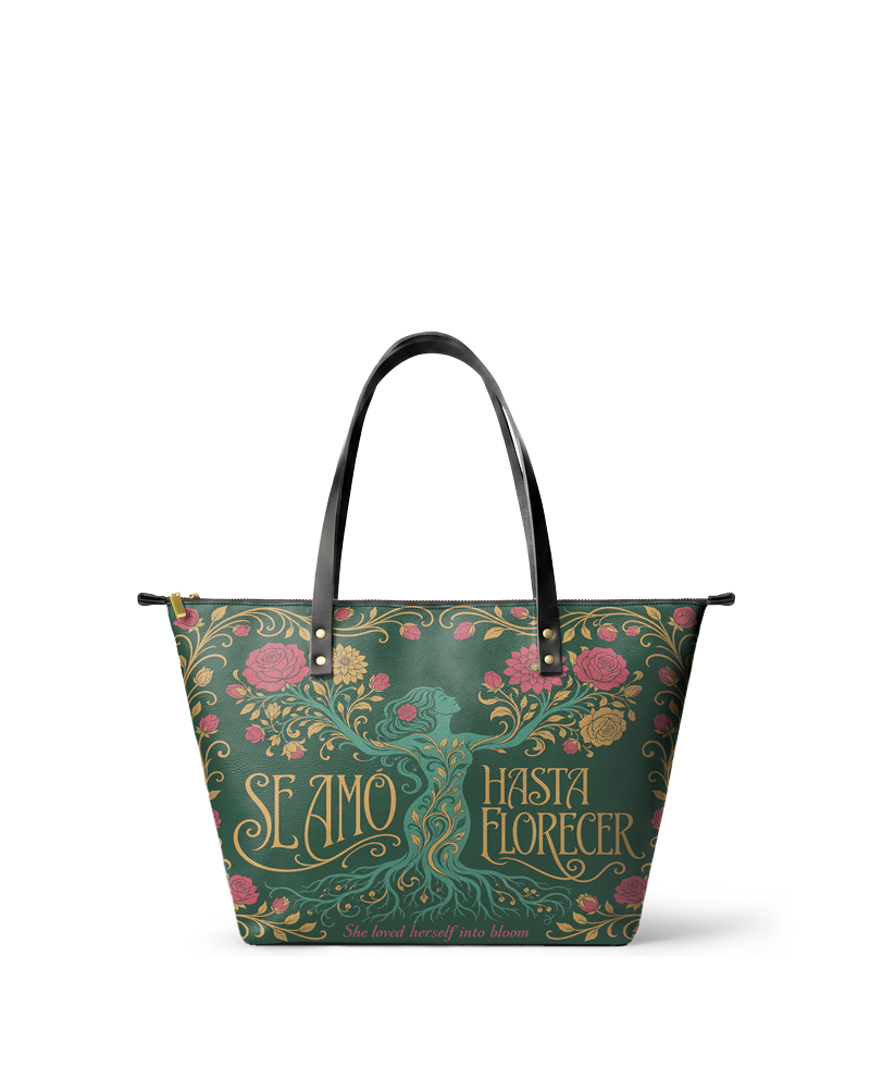 "Se amó hasta florecer" ver.3 Leather Tote Bag