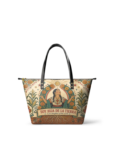 "Soy hija de la tierra" ver.5 Leather Tote Bag