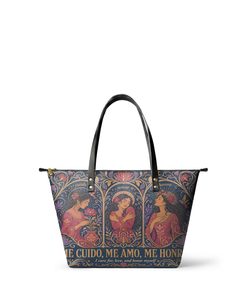 "Me cuido, me amo, me honro" ver.3 Leather Tote Bag