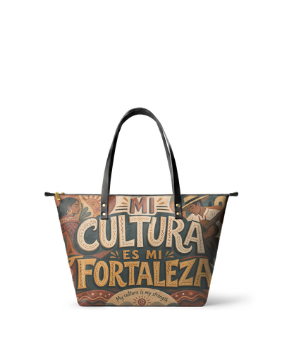 "Mi cultura es mi fortaleza" ver.1 Leather Tote Bag