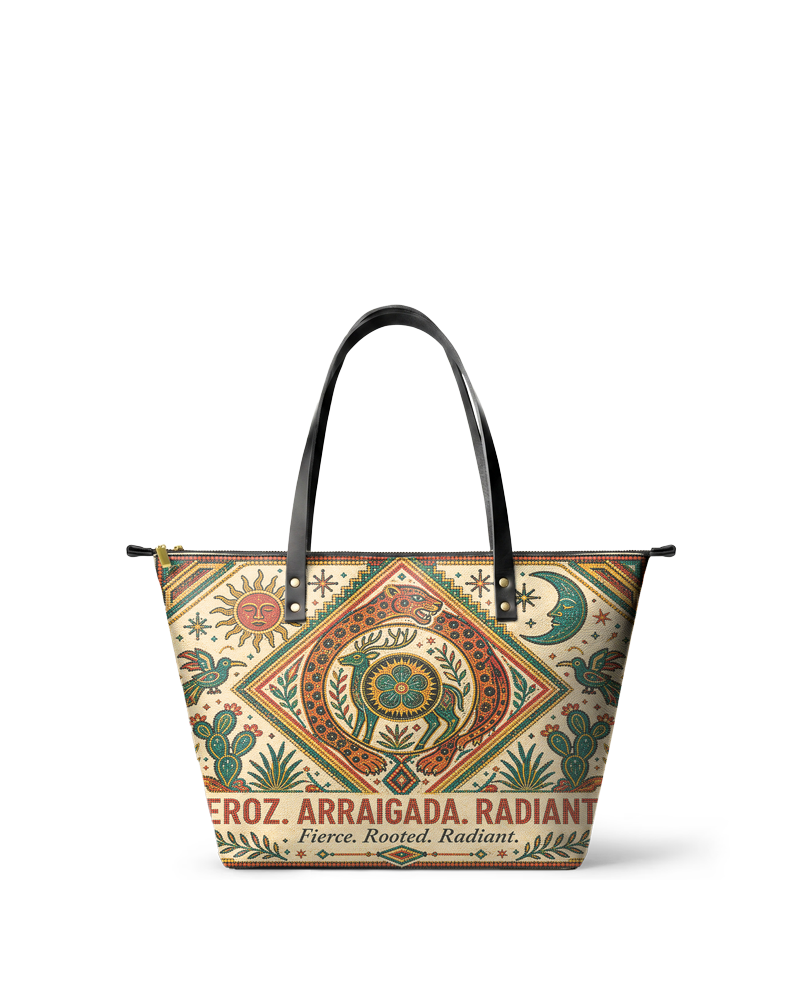 "Feroz. Arraigada. Radiante" ver.2 Leather Tote Bag