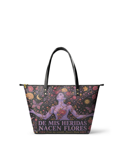 "De mis heridas nacen flores" ver.5 Leather Tote Bag
