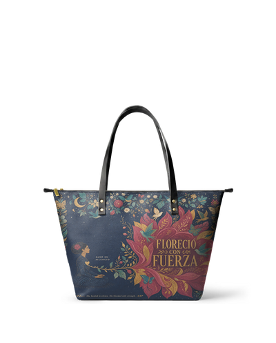"Sanó en silencio, floreció con fuerza" ver.2 Leather Tote Bag