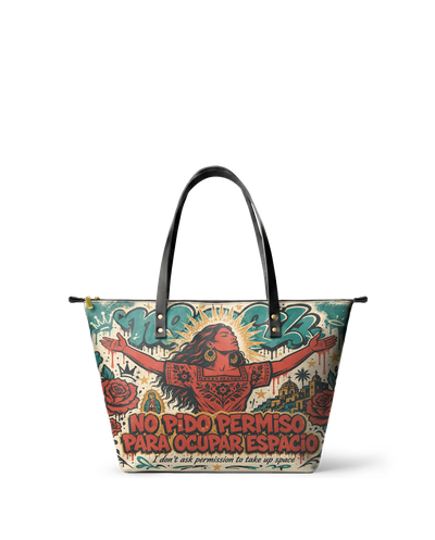 "No pido permiso para ocupar espacio" ver.3 Leather Tote Bag