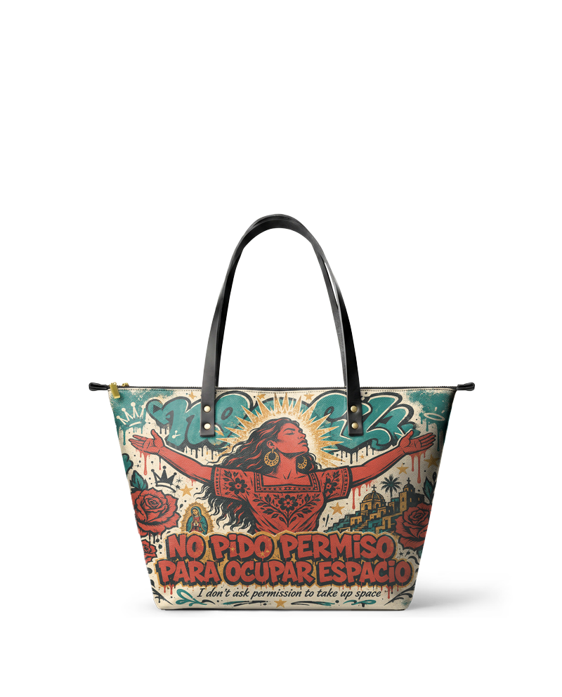 "No pido permiso para ocupar espacio" ver.3 Leather Tote Bag