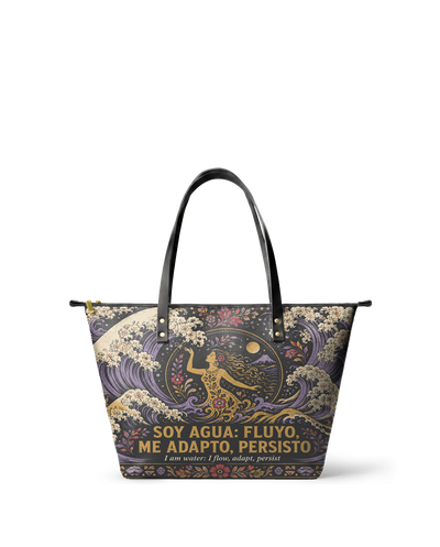 "Soy agua fluyo, me adapto, persisto" ver.2 Leather Tote Bag