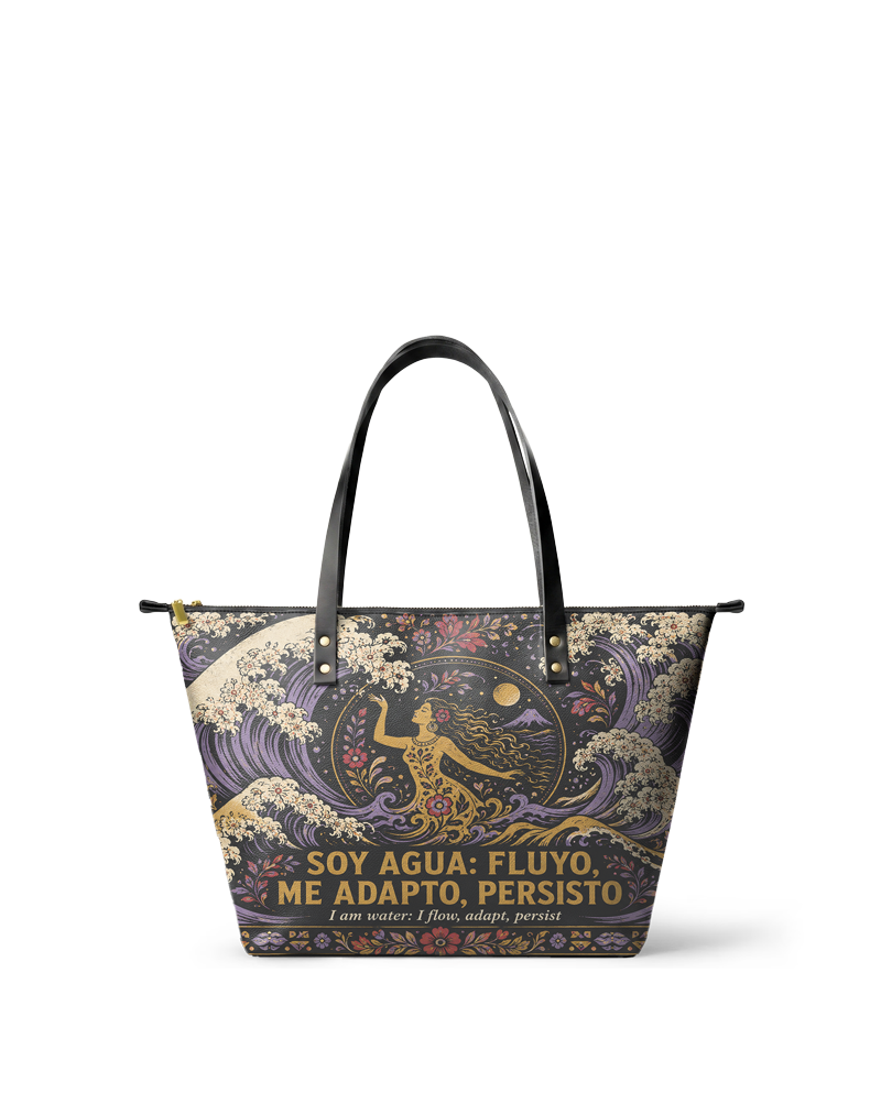 "Soy agua fluyo, me adapto, persisto" ver.2 Leather Tote Bag