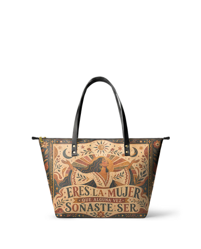 "Eres la mujer que alguna vez soñaste ser" ver.1 Leather Tote Bag