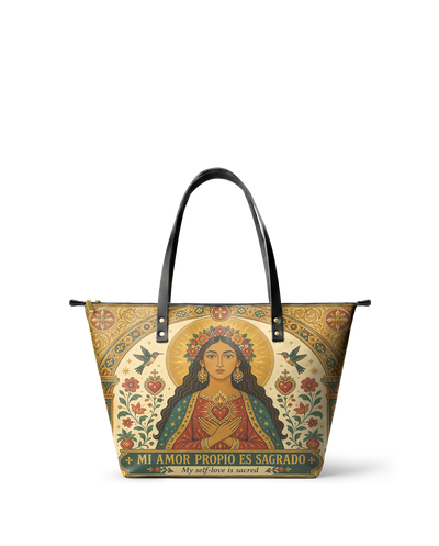 "Mi amor propio es sagrado" ver.2 Leather Tote Bag