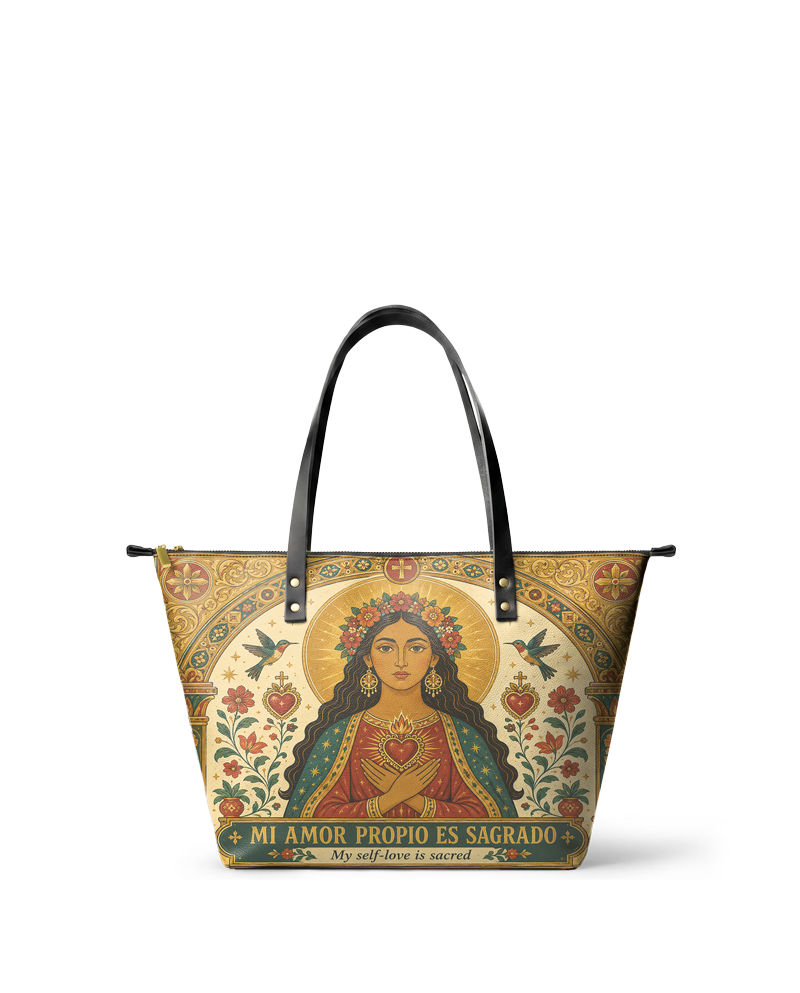 "Mi amor propio es sagrado" ver.2 Leather Tote Bag