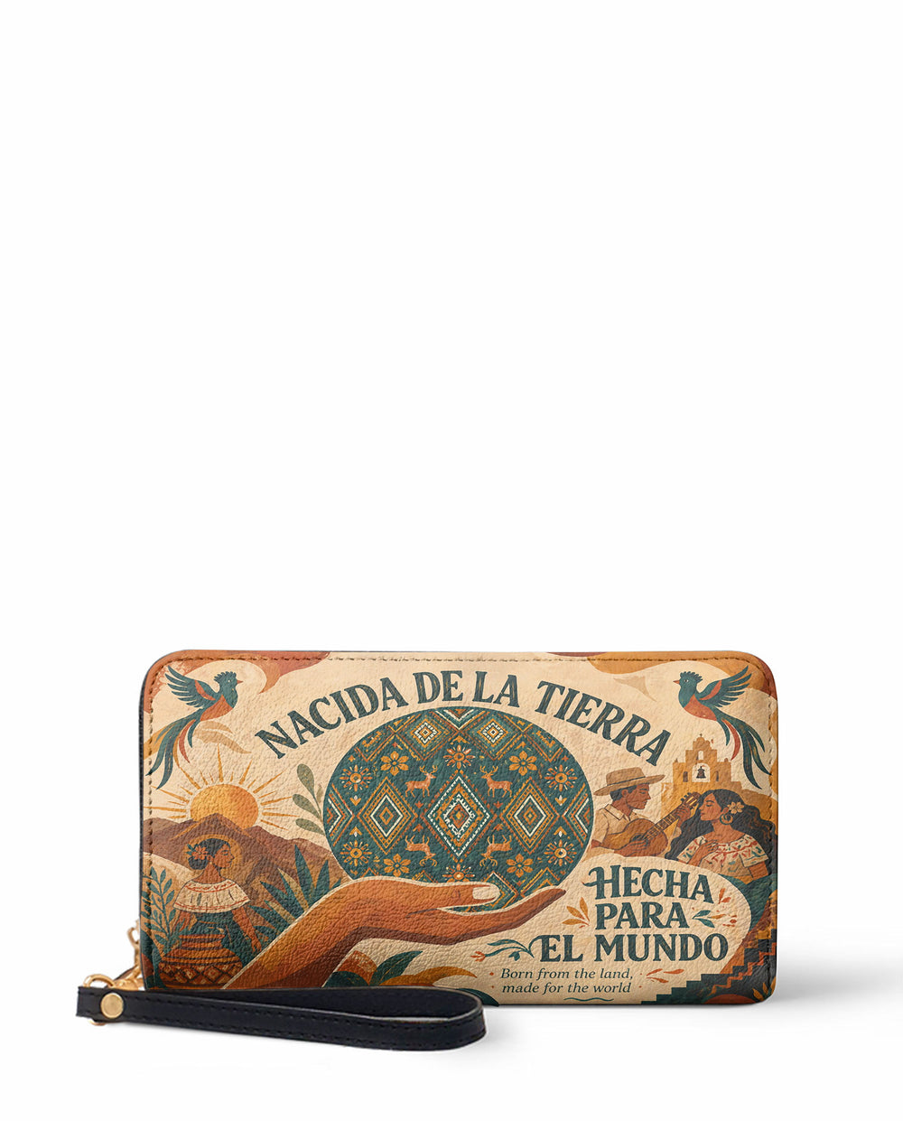 "Nacida de la tierra, hecha para el mundo" ver.1 Long Wallet - front view | Paleta Bags