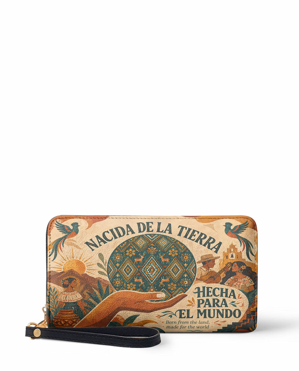 "Nacida de la tierra, hecha para el mundo" ver.1 Long Wallet - front view | Paleta Bags