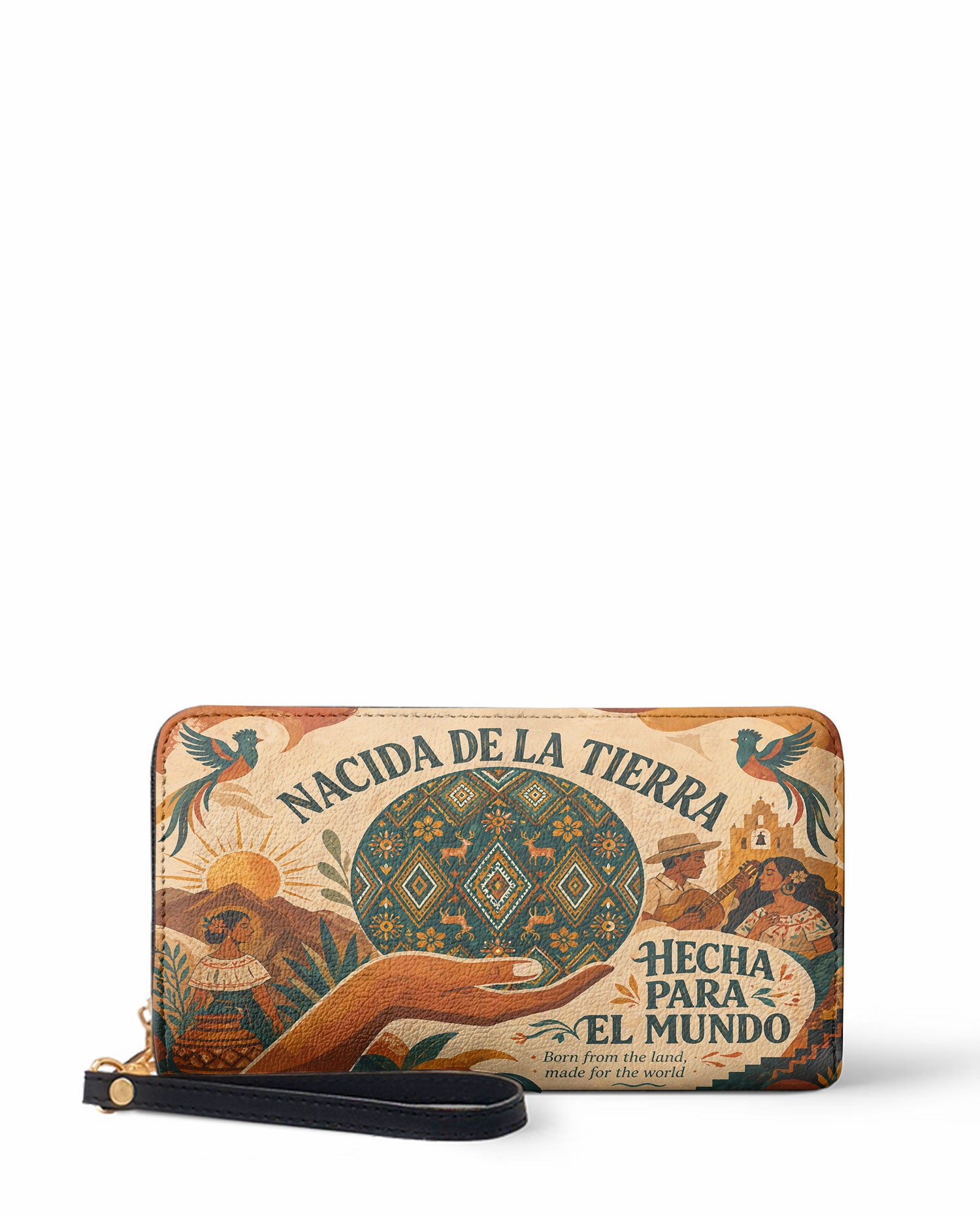 "Nacida de la tierra, hecha para el mundo" ver.1 Long Wallet - front view | Paleta Bags
