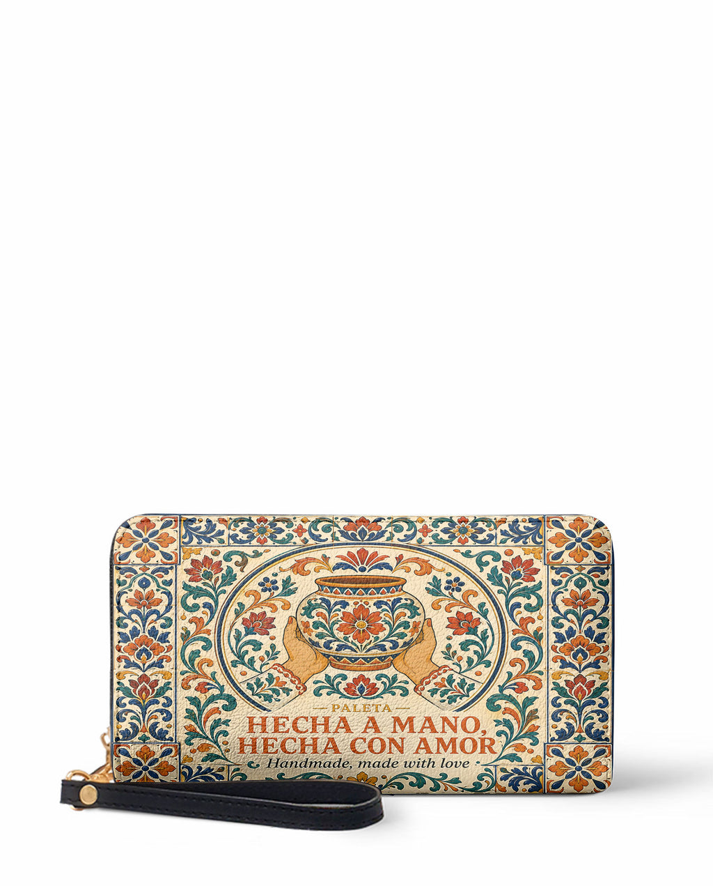 "Hecha a mano, hecha con amor" ver.2 Long Wallet - front view | Paleta Bags