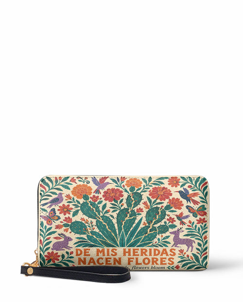 "De mis heridas nacen flores" ver.4 Long Wallet - front view | Paleta Bags