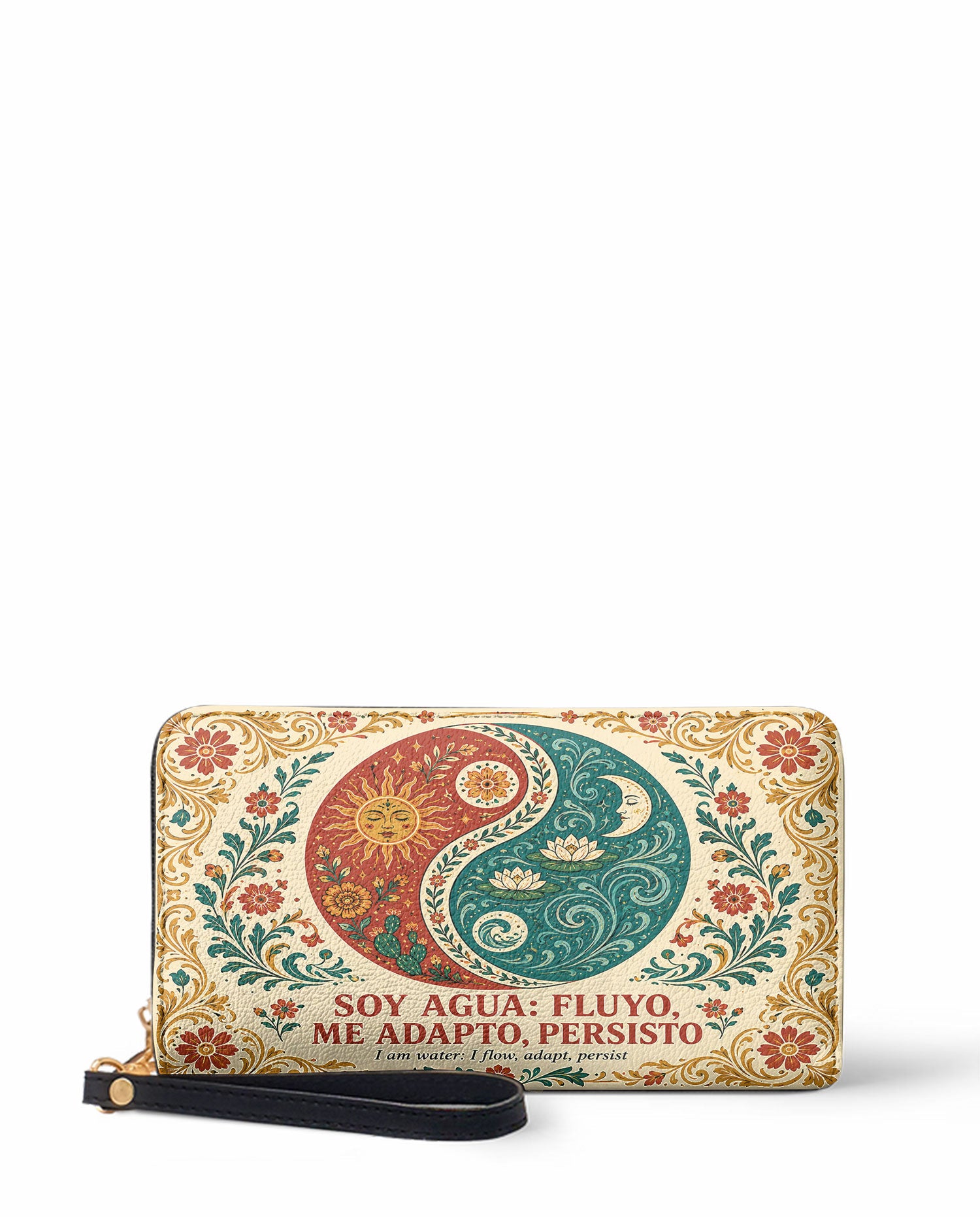 "Soy agua fluyo, me adapto, persisto" ver.5 Long Wallet - front view | Paleta Bags