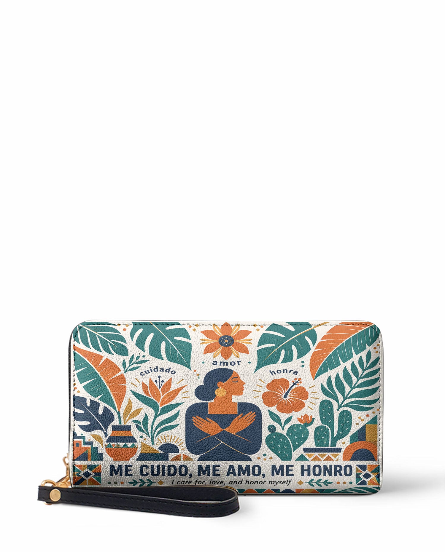 "Me cuido, me amo, me honro" ver.4 Long Wallet - front view | Paleta Bags