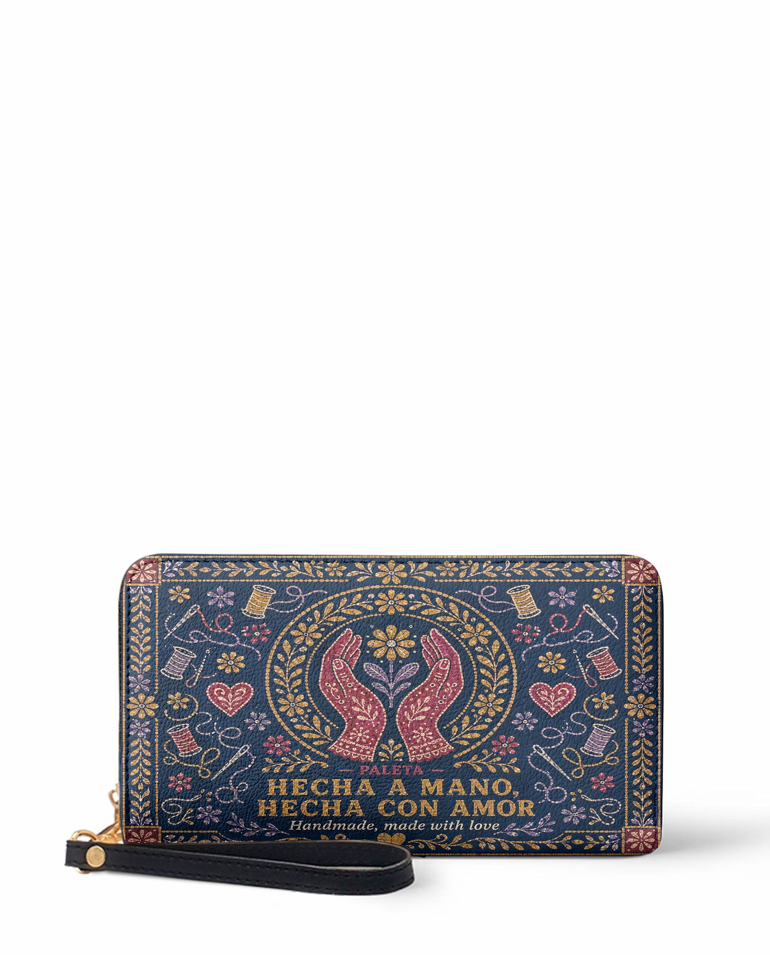 "Hecha a mano, hecha con amor" ver.4 Long Wallet - front view | Paleta Bags
