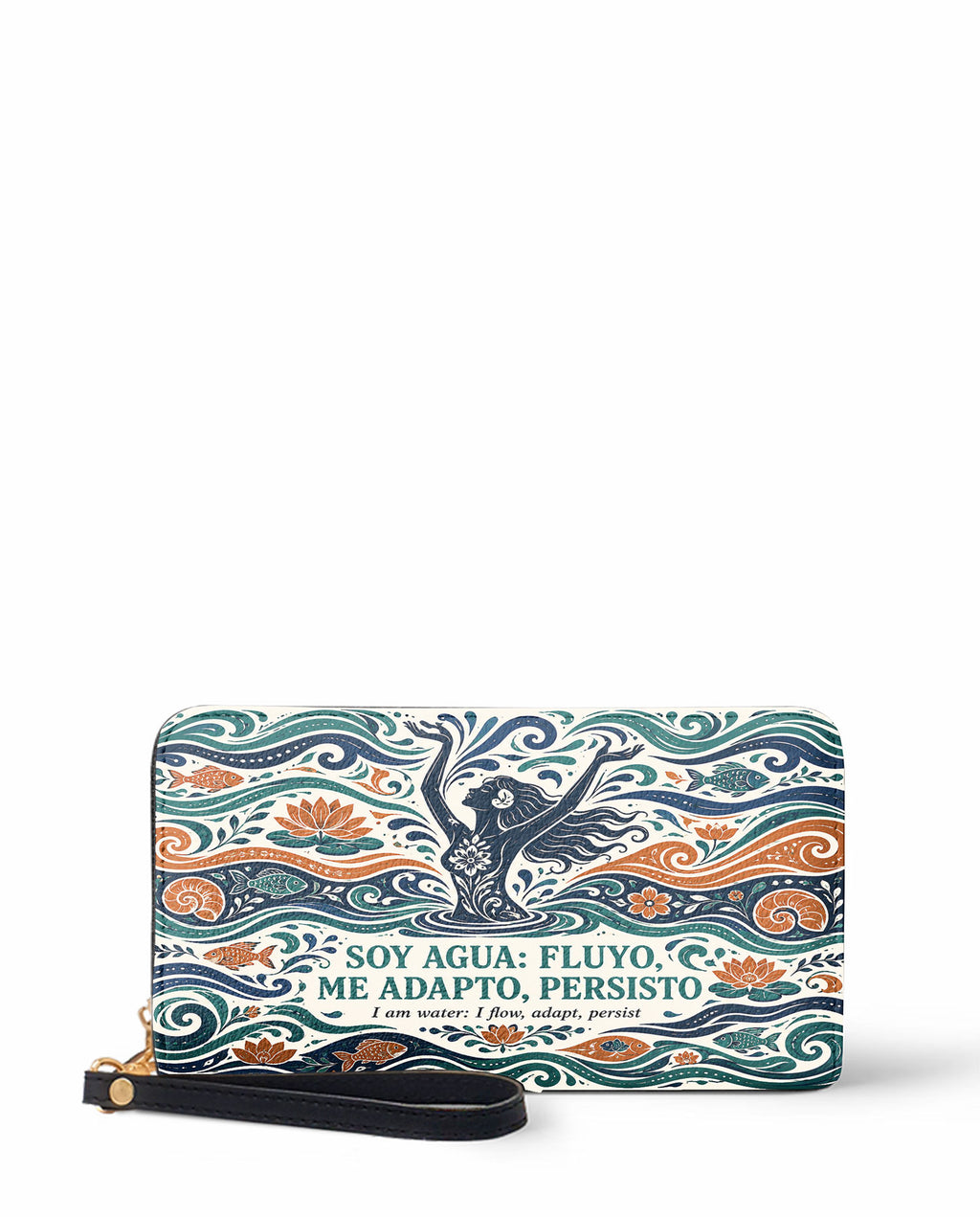 "Soy agua fluyo, me adapto, persisto" ver.1 Long Wallet - front view | Paleta Bags