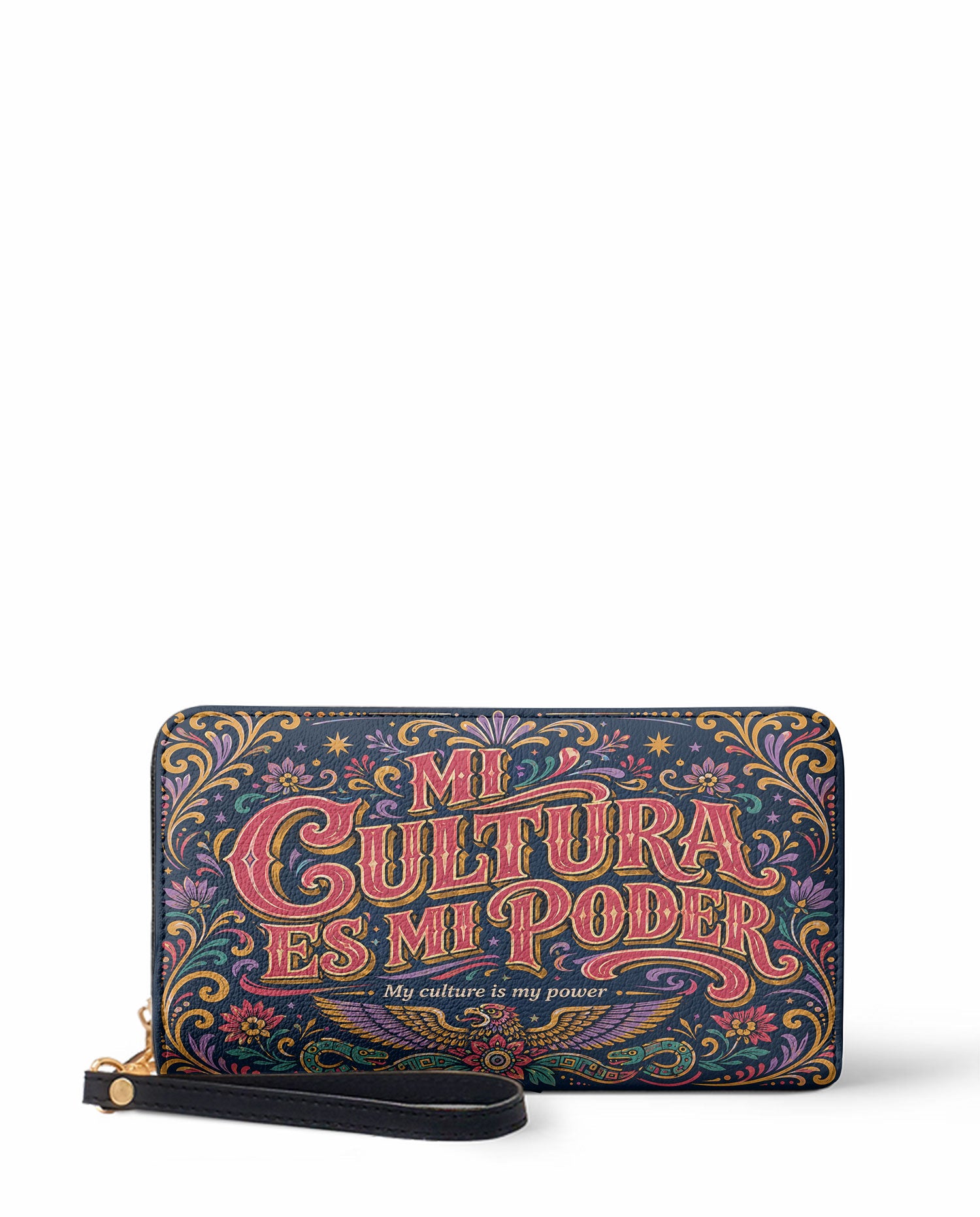 "Mi cultura es mi poder" ver.2 Long Wallet - front view | Paleta Bags