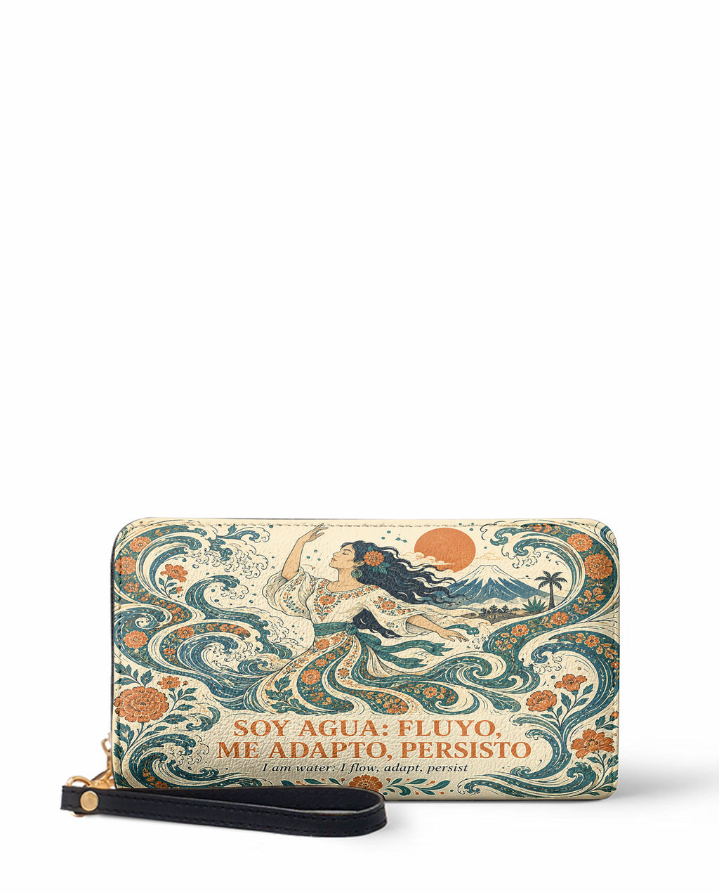 "Soy agua fluyo, me adapto, persisto" ver.4 Long Wallet - front view | Paleta Bags