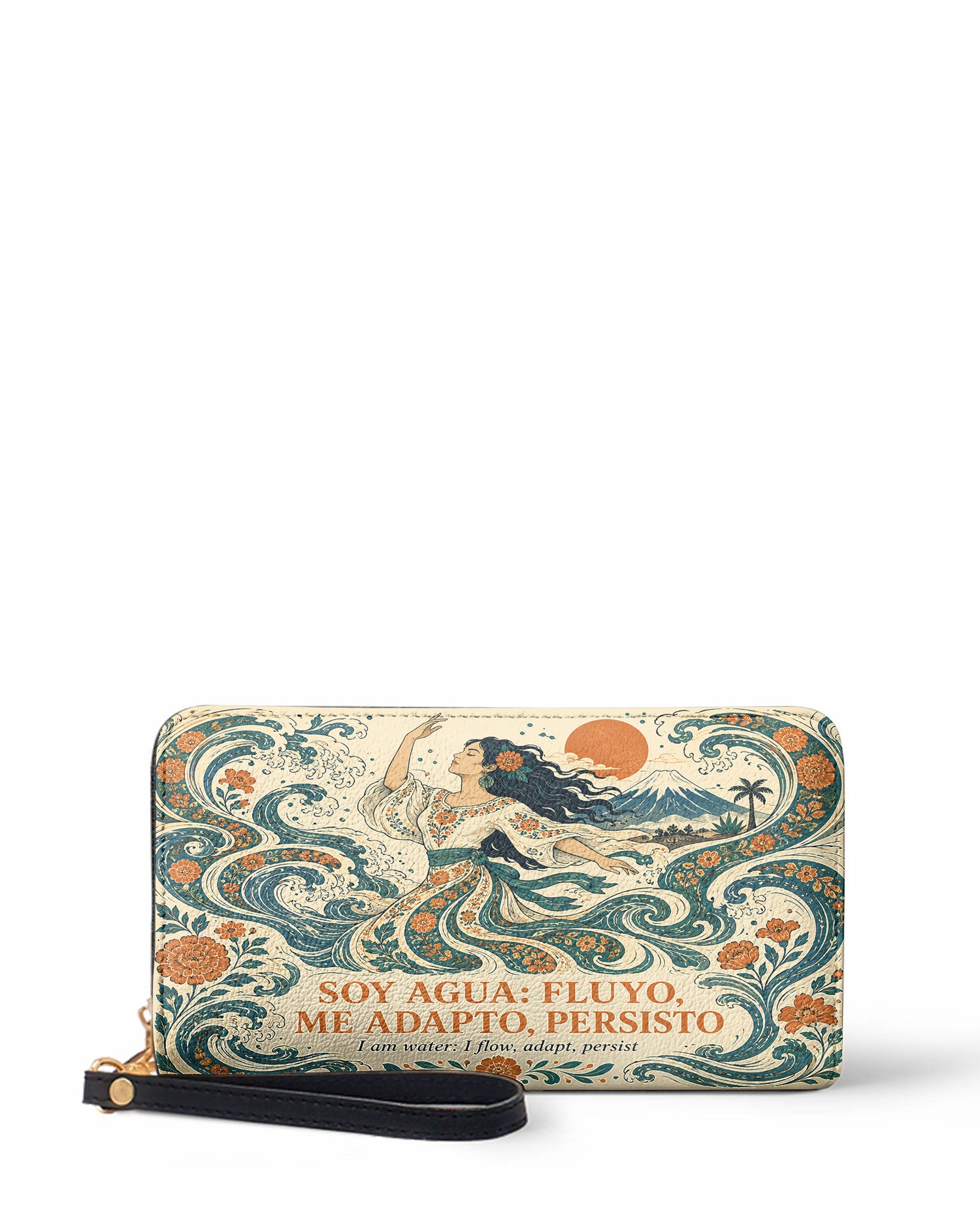 "Soy agua fluyo, me adapto, persisto" ver.4 Long Wallet - front view | Paleta Bags