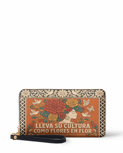 "Lleva su cultura como flores en flor" ver.3 Long Wallet - front view | Paleta Bags
