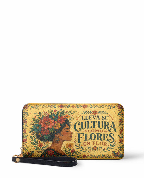 "Lleva su cultura como flores en flor" ver.1 Long Wallet - front view | Paleta Bags