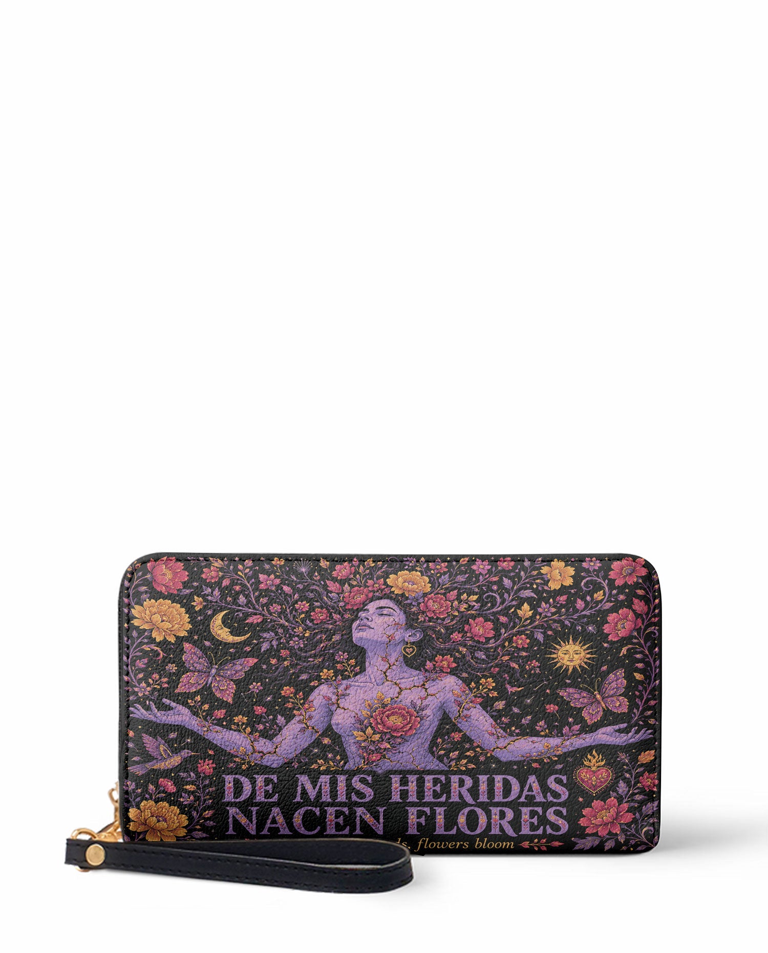 "De mis heridas nacen flores" ver.5 Long Wallet - front view | Paleta Bags