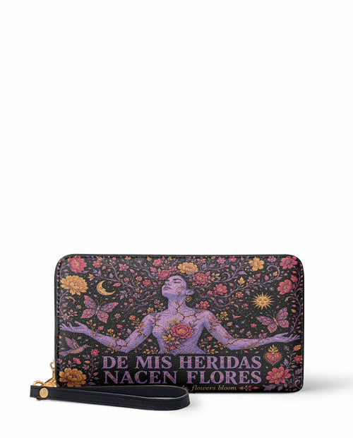 "De mis heridas nacen flores" ver.5 Long Wallet - front view | Paleta Bags